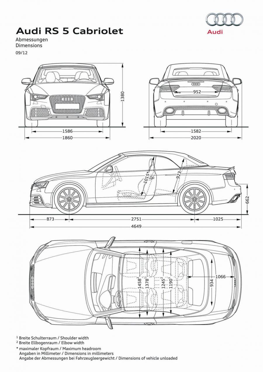 Схема Audi RS5 Cabriolet, выпускаемого с 2012 года по 2017 год для рынка  Всего мира и стран с правосторонним движением. Фото 40. VERcity