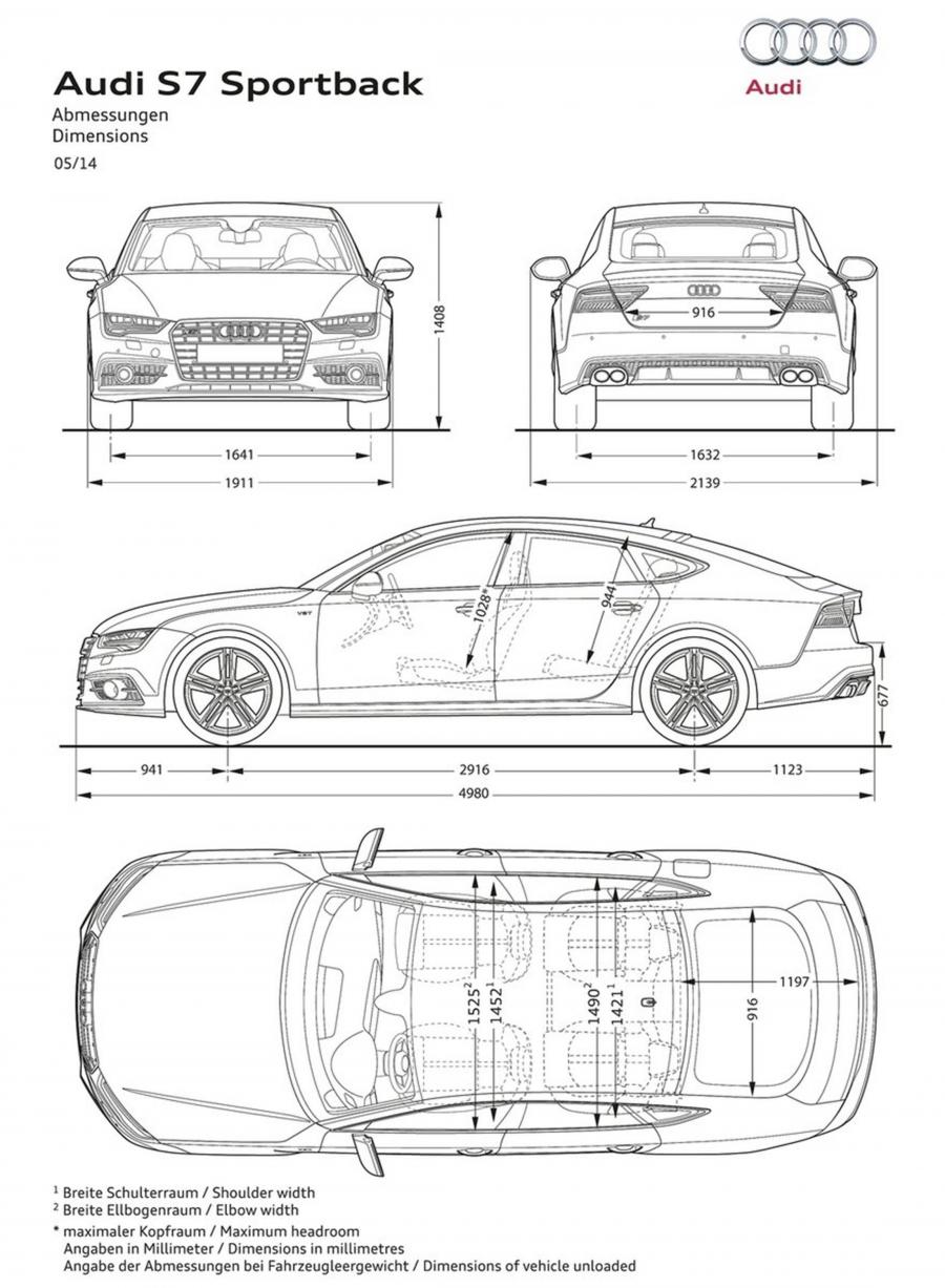 Схема Audi S7 Sportback, выпускаемого с 2014 года по 2019 год для рынка  Всего мира и стран с правосторонним движением. Фото 12. VERcity