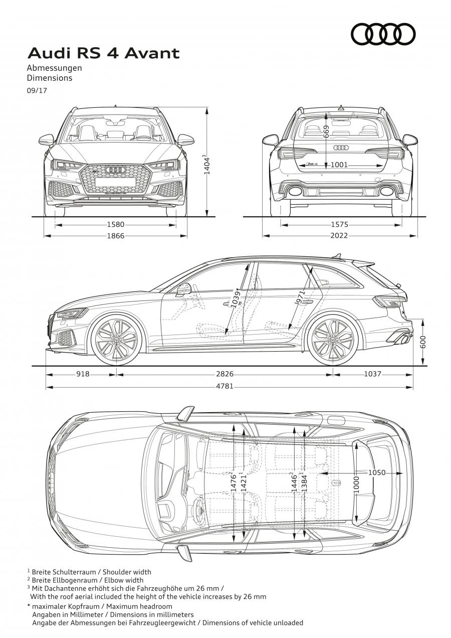 Схема Audi RS4 Avant в кузове B9, выпускаемого с 2017 года по 2019 год для  рынка Всего мира и стран с правосторонним движением. Фото 43. VERcity