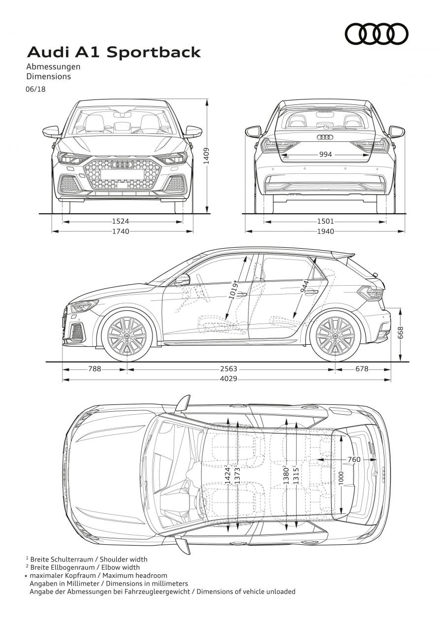 Схема Audi A1 Sportback 40 TFSI S-Line 2018 года выпуска для рынка Всего  мира и стран с правосторонним движением. Фото 28. VERcity