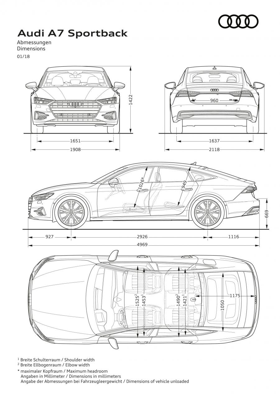 Схема Audi A7 Sportback 50 TDI Quattro 2018 года выпуска для рынка Всего  мира и стран с правосторонним движением. Фото 42. VERcity