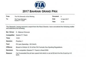 Стюарды оштрафовали Sauber
