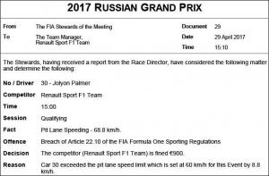 Стюарды оштрафовали Renault F1 на 900 евро