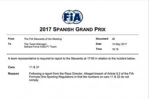 Представители Force India вызваны к стюардам