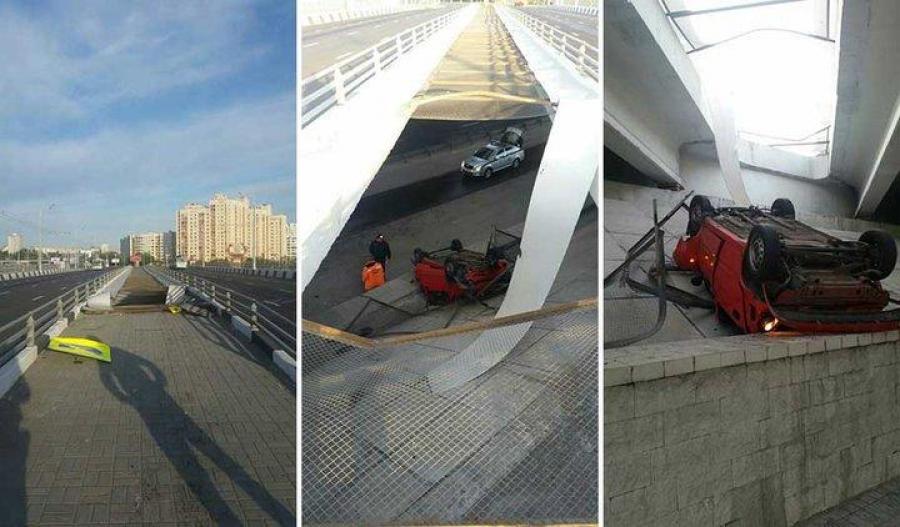 В Минске Daewoo Matiz упал с путепровода
