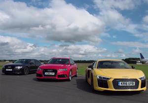 Audi R8, RS6 и S8 сравнили в гонке на дрэговой прямой