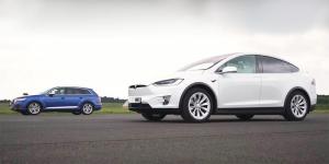 Дизельный Audi SQ7 и электрокар Tesla Model X сразились в дрэг-рейсинге
