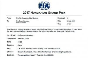 Стюарды оштрафовали Haas F1 на 5000 евро