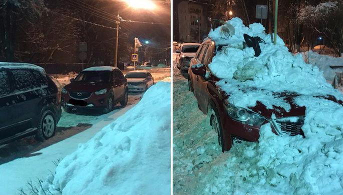 В Подмосковье водитель засыпал занявший его место автомобиль снегом и мусором