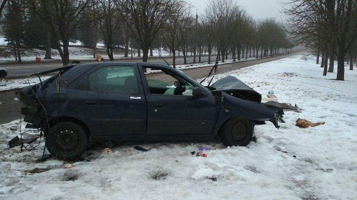 Пьяный водитель на Citroen вылетел с дороги и врезался в дерево