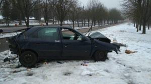 Пьяный водитель на Citroen вылетел с дороги и врезался в дерево