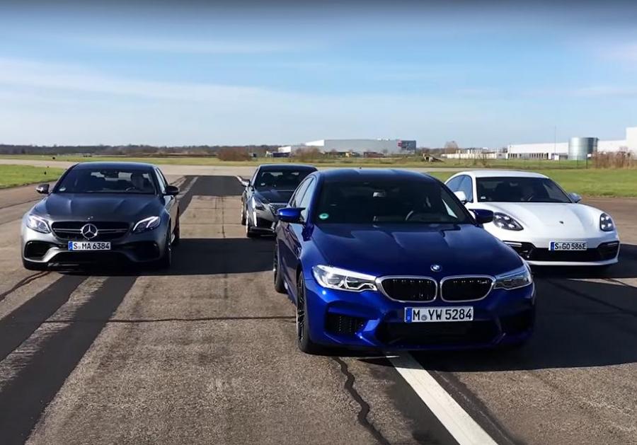 Кто быстрее до 300 км/ч: BMW M5, Cadillac CTS-V, Mercedes-AMG E63 или Porsche Panamera
