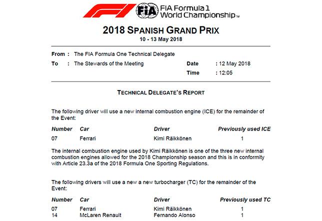 FIA подтвердила замены элементов силовых установок