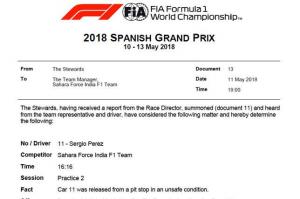 Force India оштрафована на 5000 евро