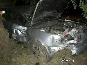 Под Брестом Audi протаранила забор жилого дома и врезалась в дерево: водитель в реанимации