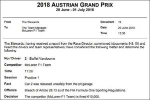 McLaren оштрафовали на 10 000 евро