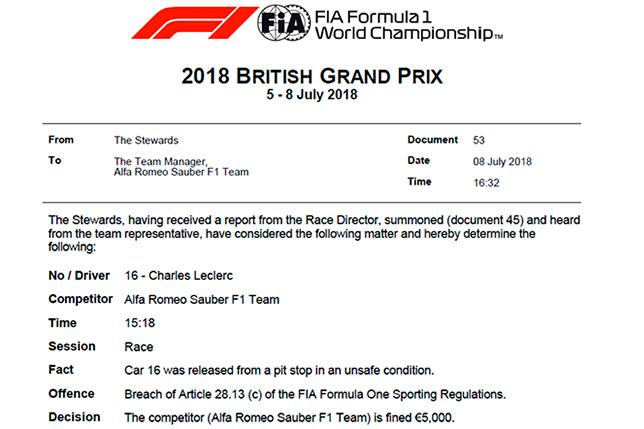 Стюарды наказали Sauber за потерю колеса
