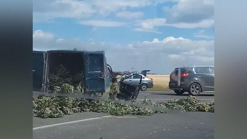 На Урале после ДТП трассу засыпало банными вениками