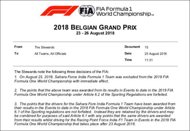 Стюарды прояснили вопрос о моторах Force India