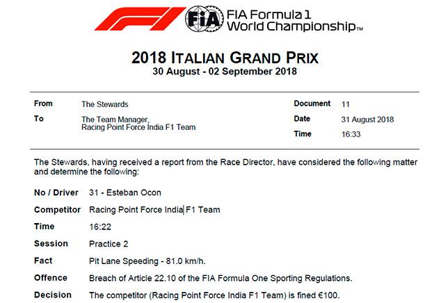 Стюарды оштрафовали Force India