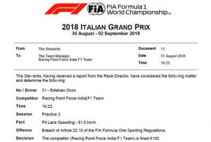 Стюарды оштрафовали Force India
