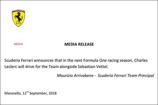 Официально: Ferrari 2019: Феттель и Леклер