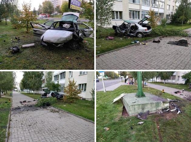 В Молодечно Citroen влетел в тумбу рекламного щита: пострадали шесть человек