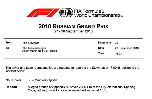 Ферстаппен вызван к стюардам