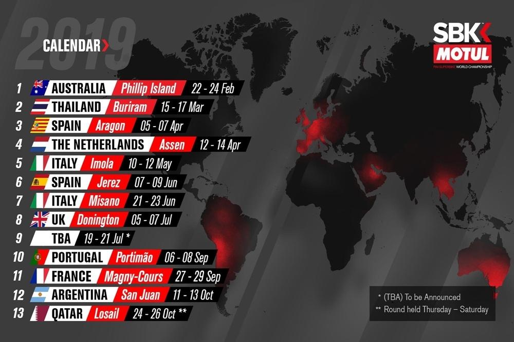 Предварительный календарь чемпионате мира WSBK 2019