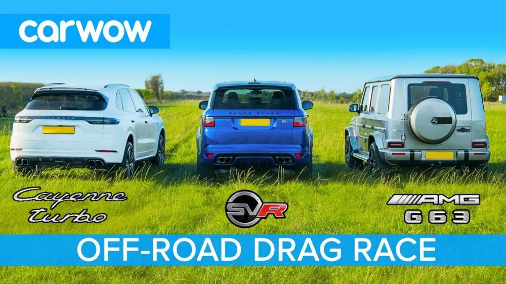 Битва Porsche Cayenne Turbo, Range Rover Sport SVR и Mercedes-AMG G63: кто кого?
