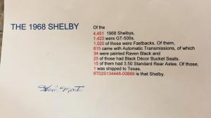 Shelby GT500 No. 00889 1968 года