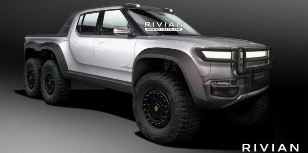 Пикапа Rivian R1T с шестью колесами и увеличенным дорожным просветом