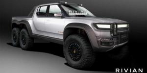 Пикапа Rivian R1T с шестью колесами и увеличенным дорожным просветом