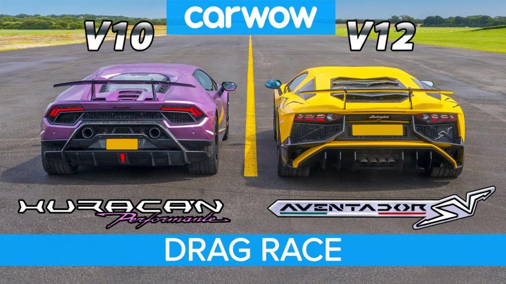Смотрите видео: дуэль Lamborghini Aventador SV против Huracan Performante