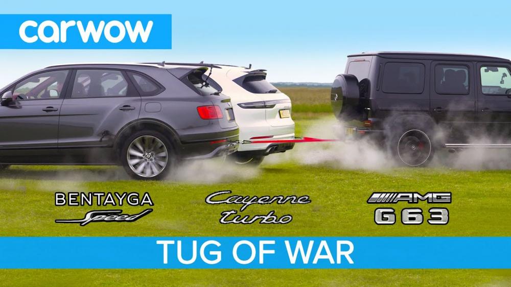 Видео: кто победит в перетягивании каната, Mercedes-AMG G63, Bentley Bentayga или Porsche Cayenne?
