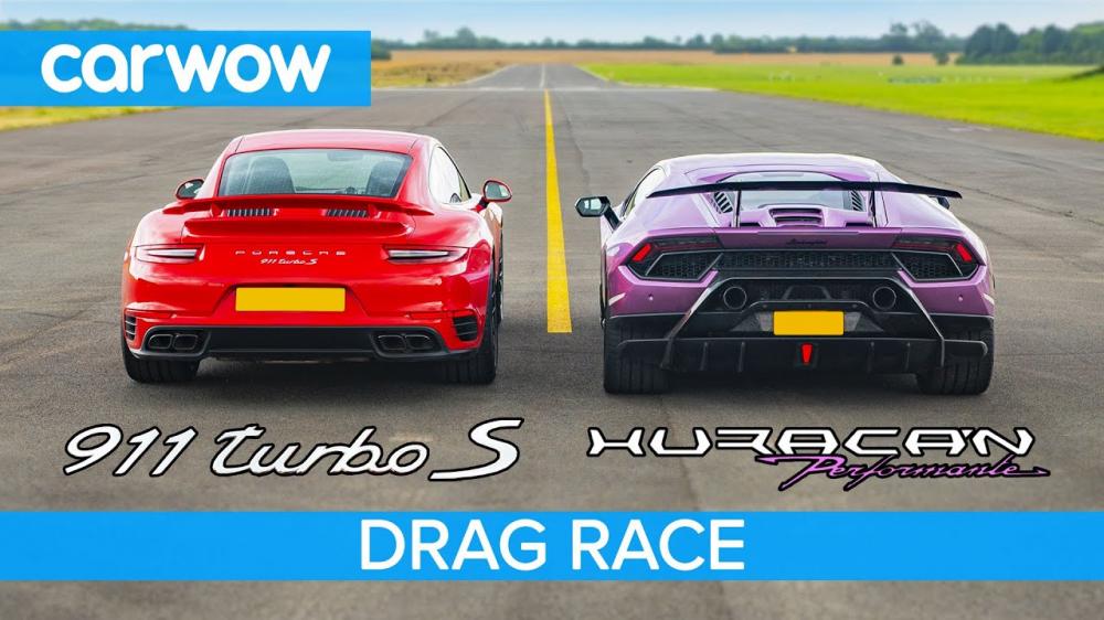 Видео: Lamborghini Huracan Performante бросает вызов Porsche 911 Turbo S
