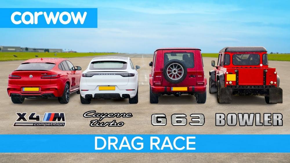 Видео: BMW X4 M, Porsche Cayenne Turbo и Mercedes-AMG G63 сразились в дрэге с гоночным Land Rover
