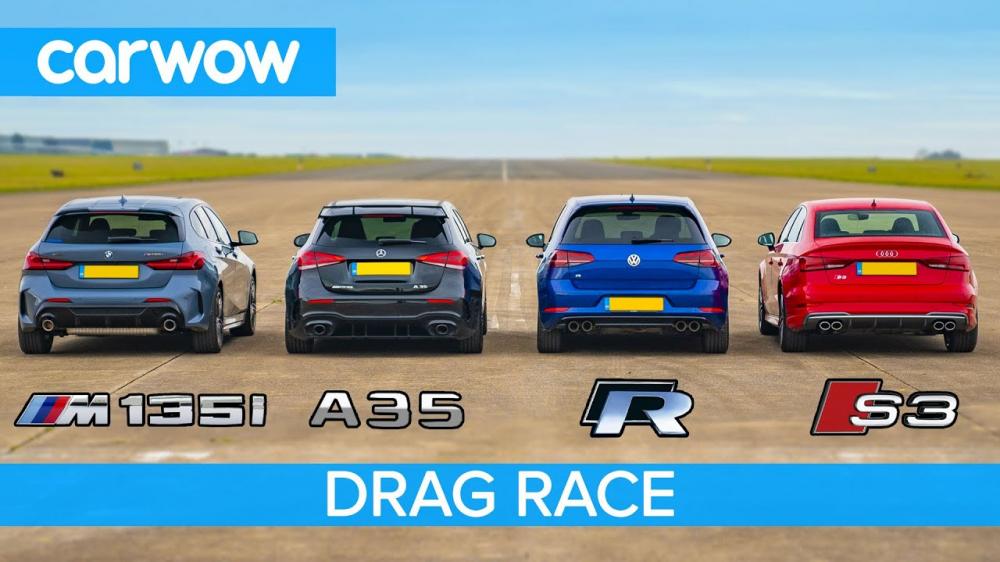 Битва хот-хэтчей: Audi S3, BMW M135i, Mercedes-AMG A35 и VW Golf R сразились в дрэге