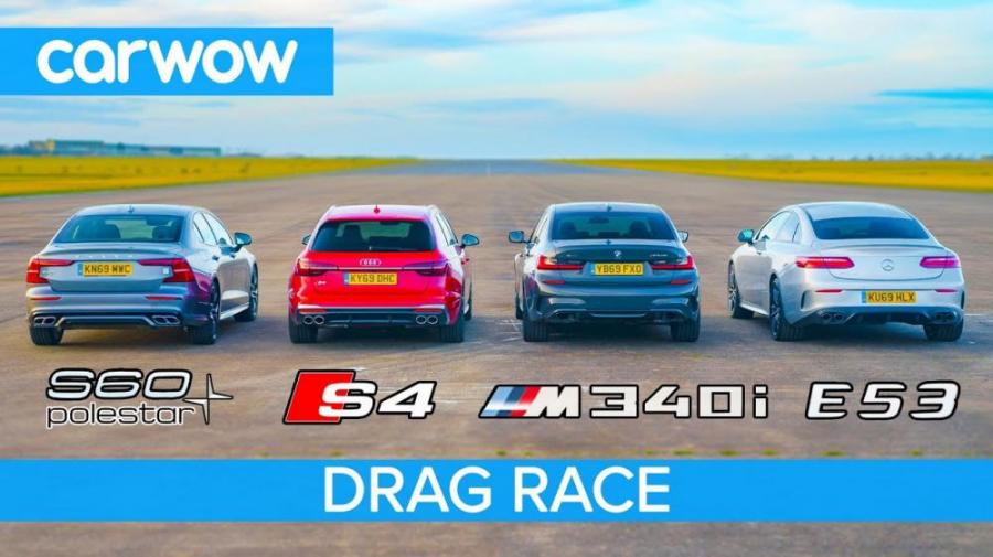 Видео: Audi S4, BMW M340i, Mercedes-AMG E53 и Volvo S60 сразились в дрэге
