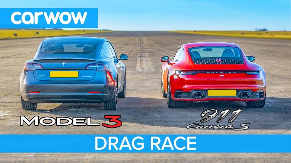 Видео: новый Porsche 911 бросает вызов Tesla Model 3 в дрэге