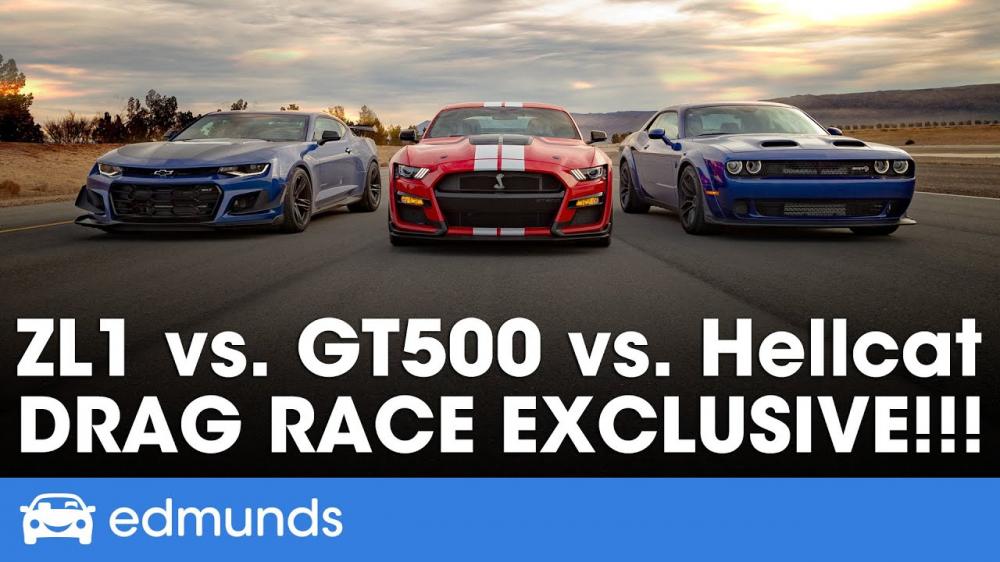 Shelby GT500 против Chevrolet Camaro Zl1 1LE и Dodge Challenger Hellcat Redeye