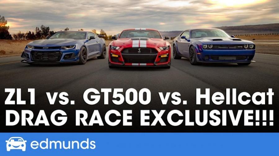 Shelby GT500 против Chevrolet Camaro Zl1 1LE и Dodge Challenger Hellcat Redeye