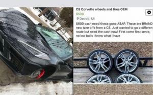 Пять дней назад с нового Corvette впервые сняли колеса. Теперь их пытаются продать в Facebook