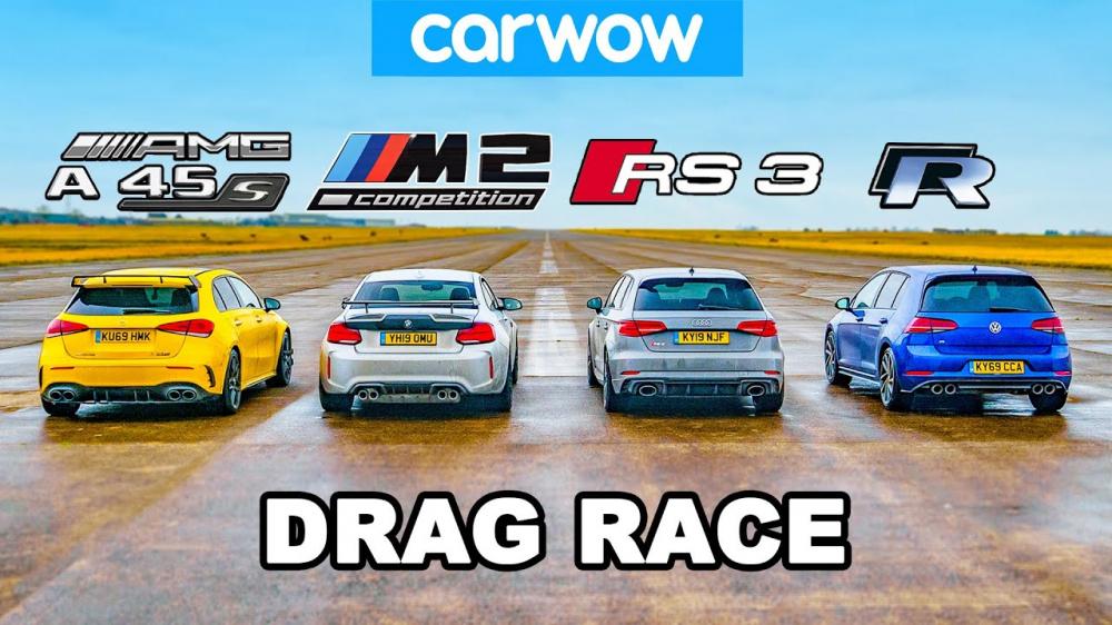 Дрэг-гонка: Audi RS3, BMW M2 и VW Golf R сразились с новым Mercedes-AMG A45