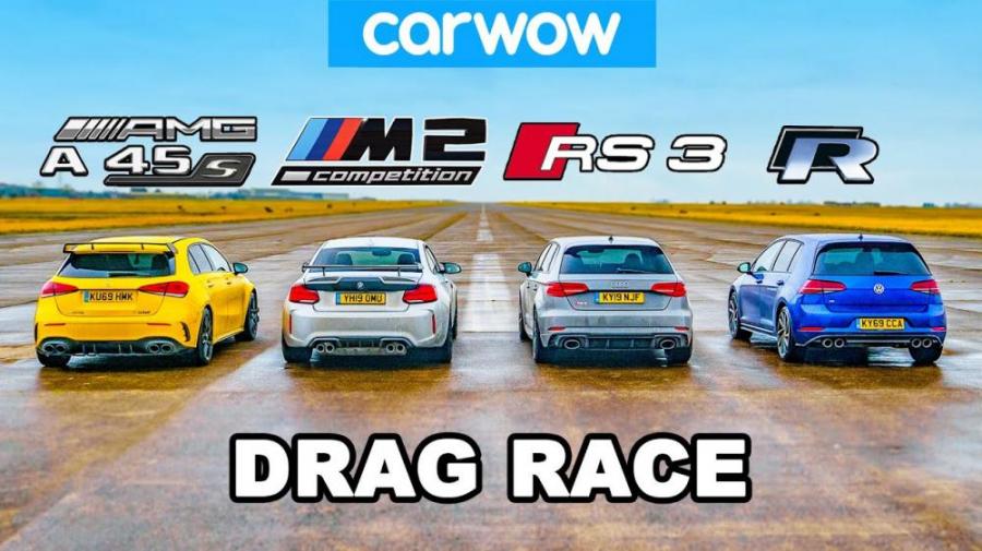Дрэг-гонка: Audi RS3, BMW M2 и VW Golf R сразились с новым Mercedes-AMG A45