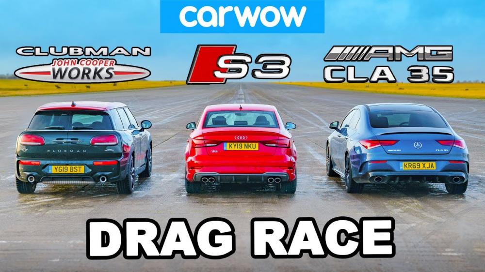 Видео: Audi S3, Mercedes-AMG CLA35 и MINI JCW сразились в дрэге