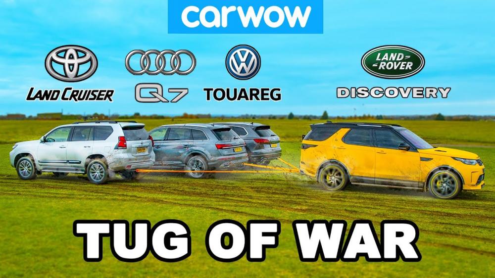 Видео: кто победит в перетягивании каната — Land Cruiser, Land Rover, VW Touareg или Audi Q7?
