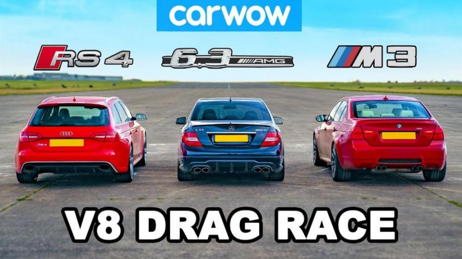 Видео: Audi RS4, BMW M3 и Mercedes-Benz C63 AMG сразились в дрэге