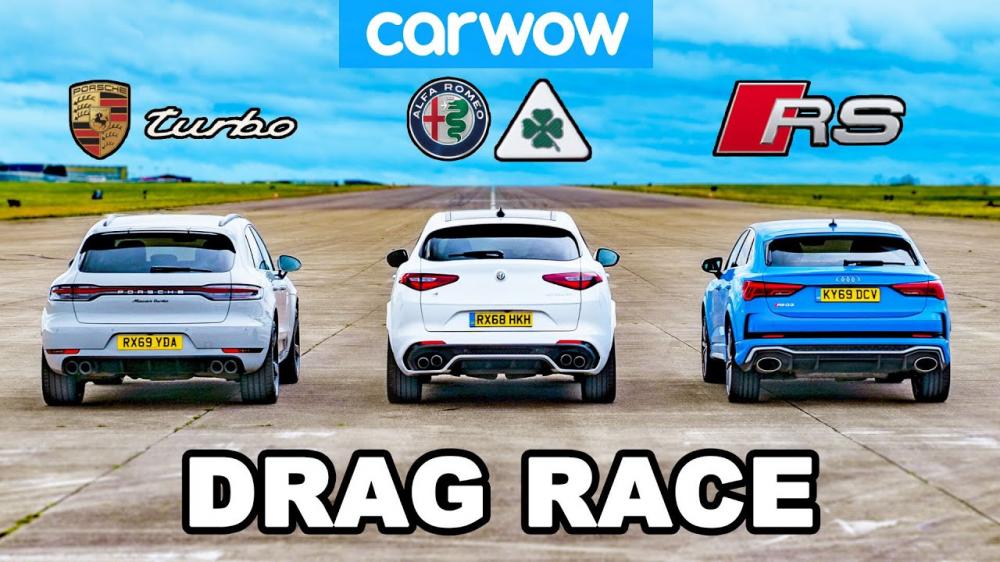 Видео: Audi RS Q3, Porsche Macan и Alfa Romeo Stelvio сразились в дрэге