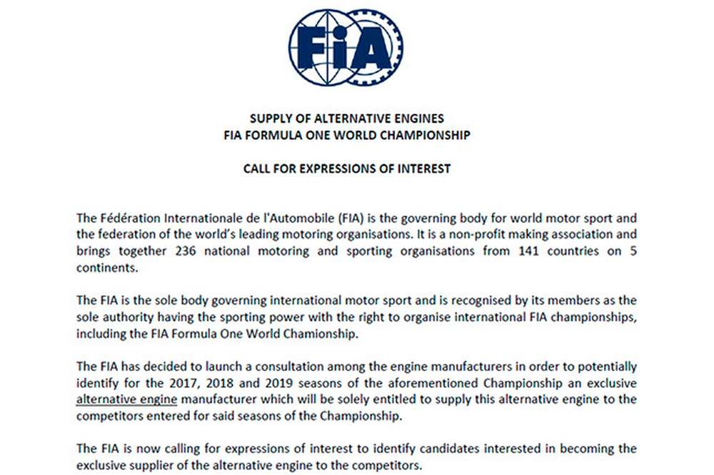 В FIA объявили тендер на поставку моторов в 2017-м